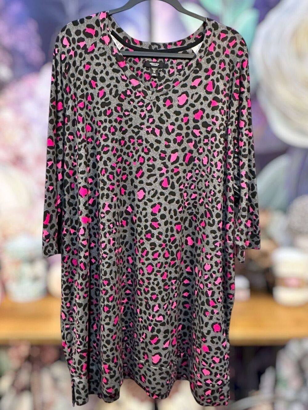 Simply Vera Vera Wang Pink Leopard Nightgown Sleepshirt Women's Plus 1X V-Neck